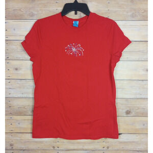 Woman Target Shirt Large Red Fireworks Short Sleeve Casual Studs